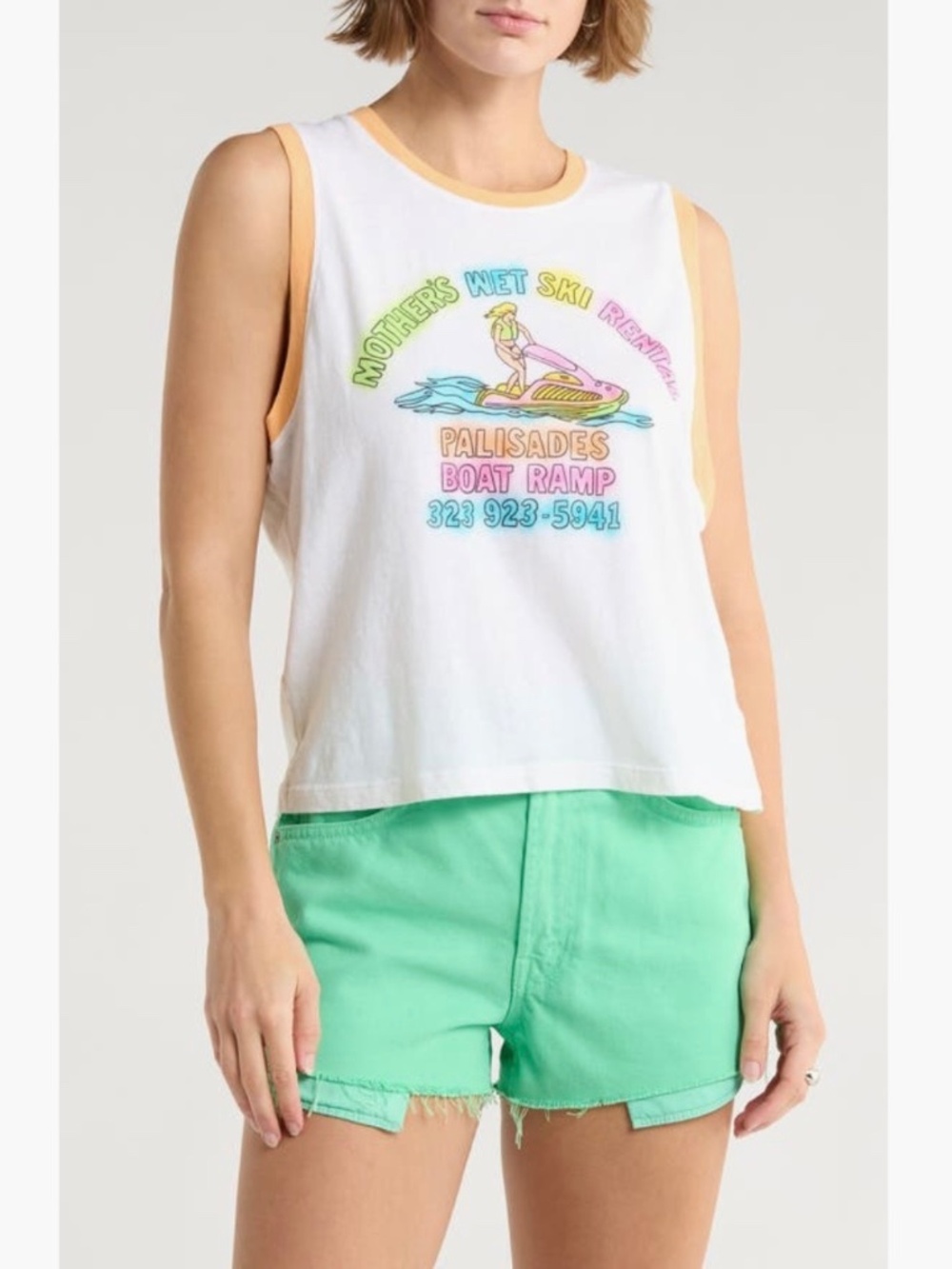 MOTHER The Strong & Silent Type Cotton Graphic Tank Wet Ski SZ L